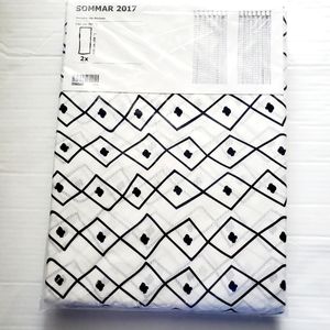 IKEA SOMMAR 2017 BLACK & WHITE SEMI-SHEER TAB TOP CURTAIN PANELS 57 X 98.
